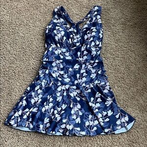 Shekini Elegant Floral Blue One-Piece Swimsuit Size L